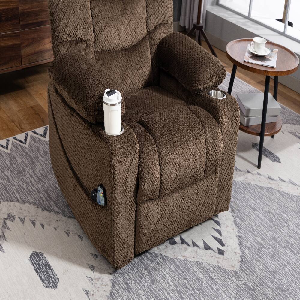 Alt View 6. Ropilly - Ropilly brown velvet power lift recliner with heated massage and cup holder - Brown.