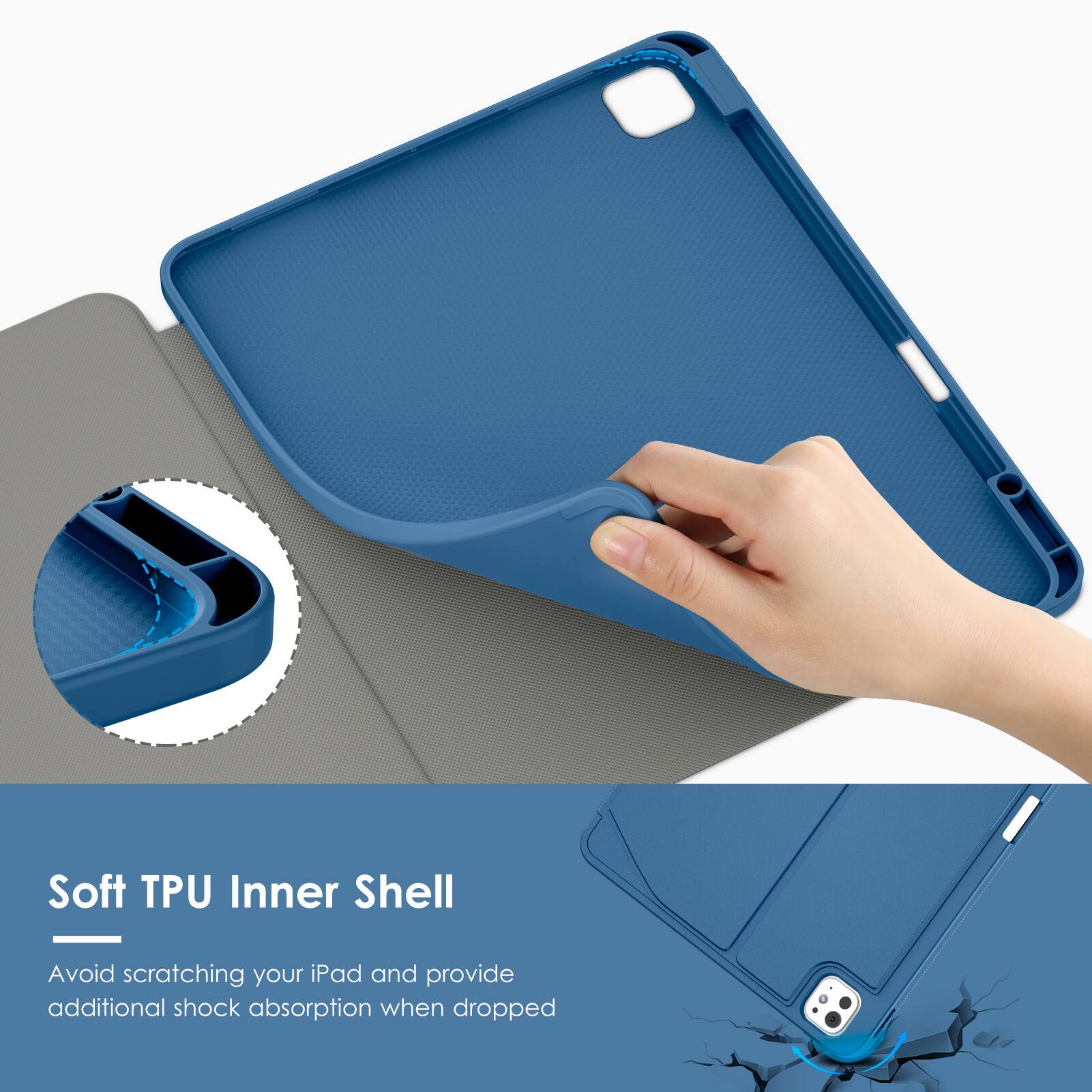 Soft TPU Inner Shell

Avoid scratching your iPad and provide additional shock absorption when dropped.