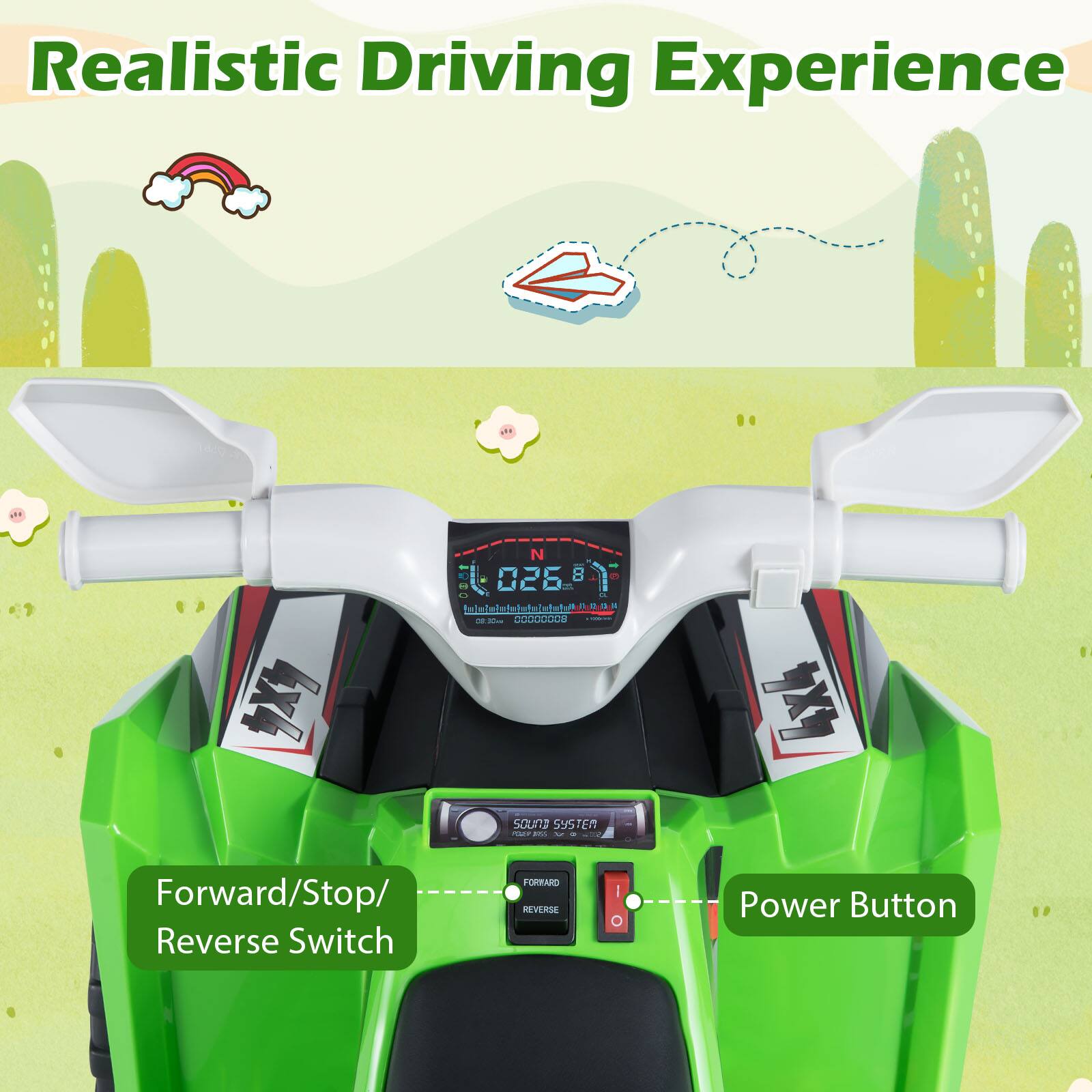 Realistic Driving Experience

Forward/Stop/Reverse Switch

Power Button