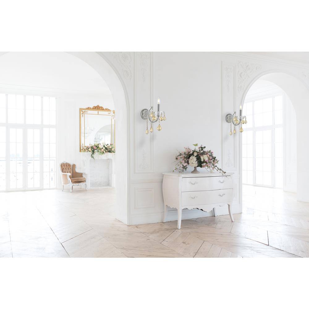 Alt View 1. Elegant Lighting - Maria Theresa 1 light Chrome Wall Sconce Golden Teak (Smoky) Royal Cut Crystal - Chrome.