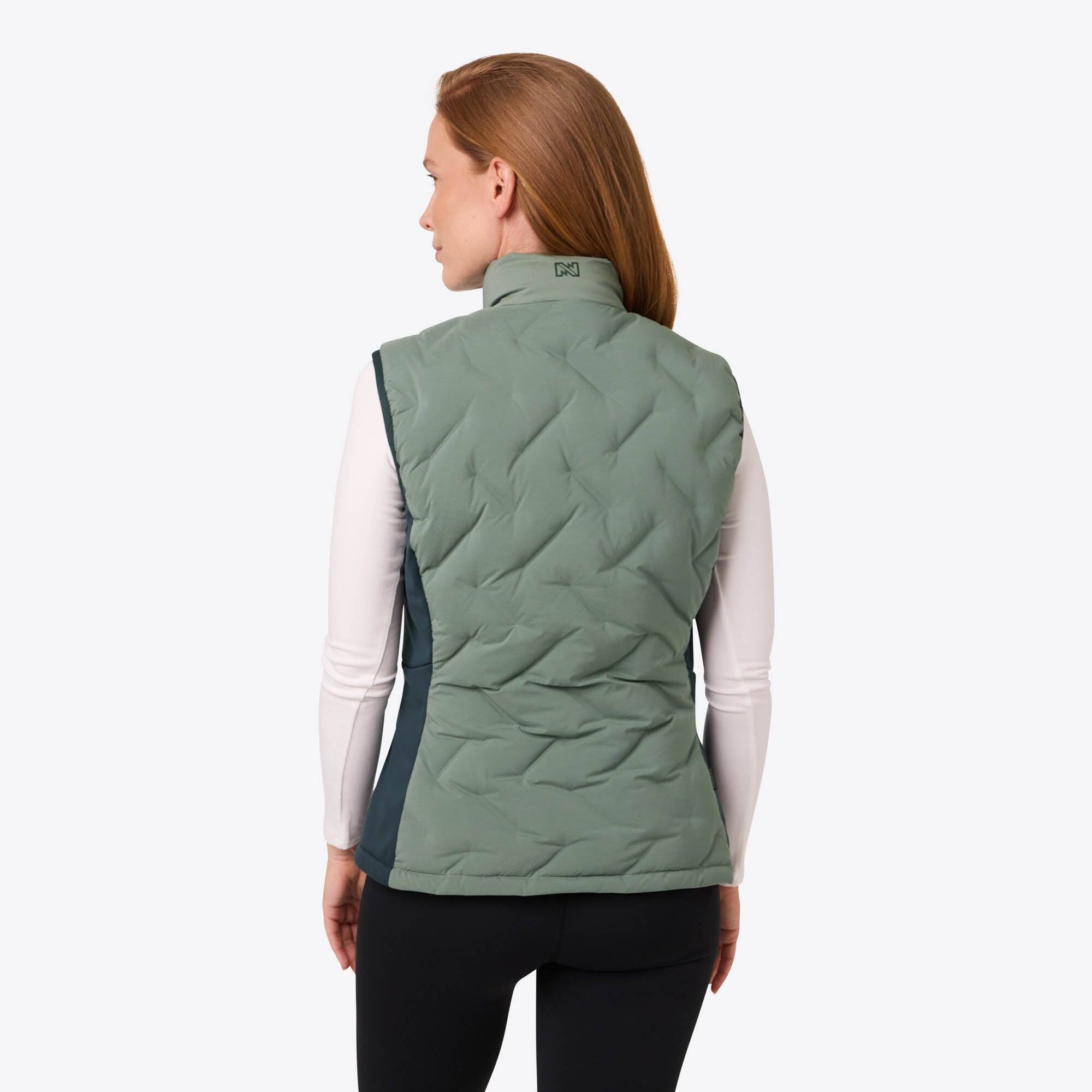Back. Mobile Warming - Women's Aria Hybrid Heated Vest - Sage/Olive.