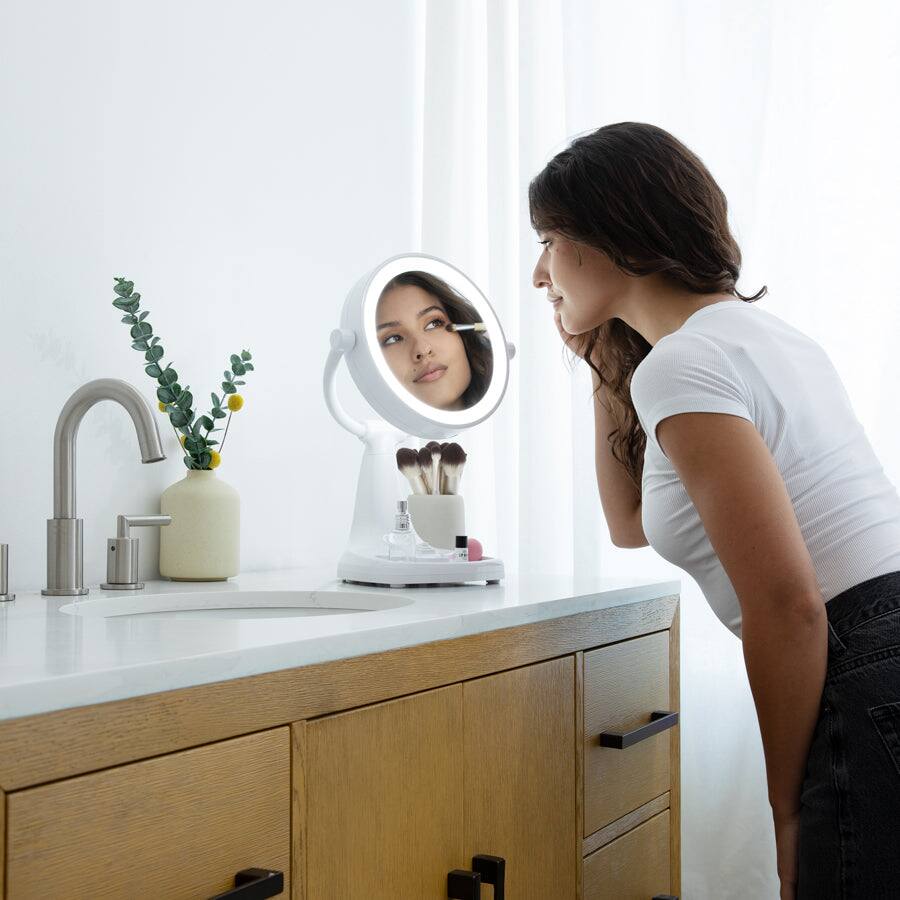 Alt View 5. Zadro - Max Bright Fluorescent Lighted Makeup Mirror with 10X/1X Magnifications & Storage Tray - White.