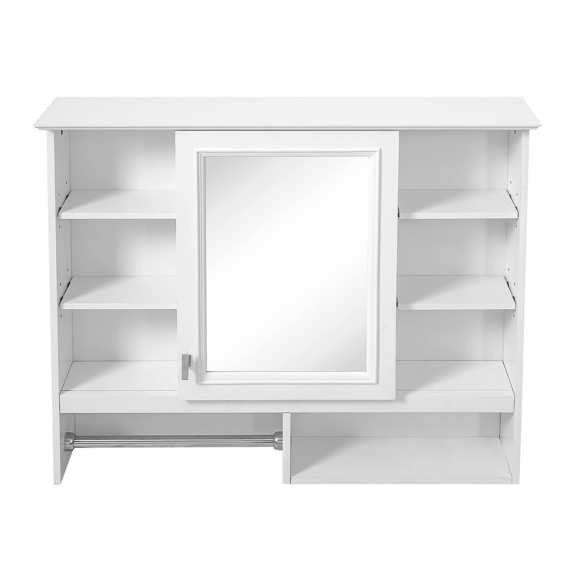 Back. Whisen - 35" Wall-Mount 2-in-1 Mirror Cabinet with Adjustable Shelves, Soft-Closing Hinges, Open Shelves - White.