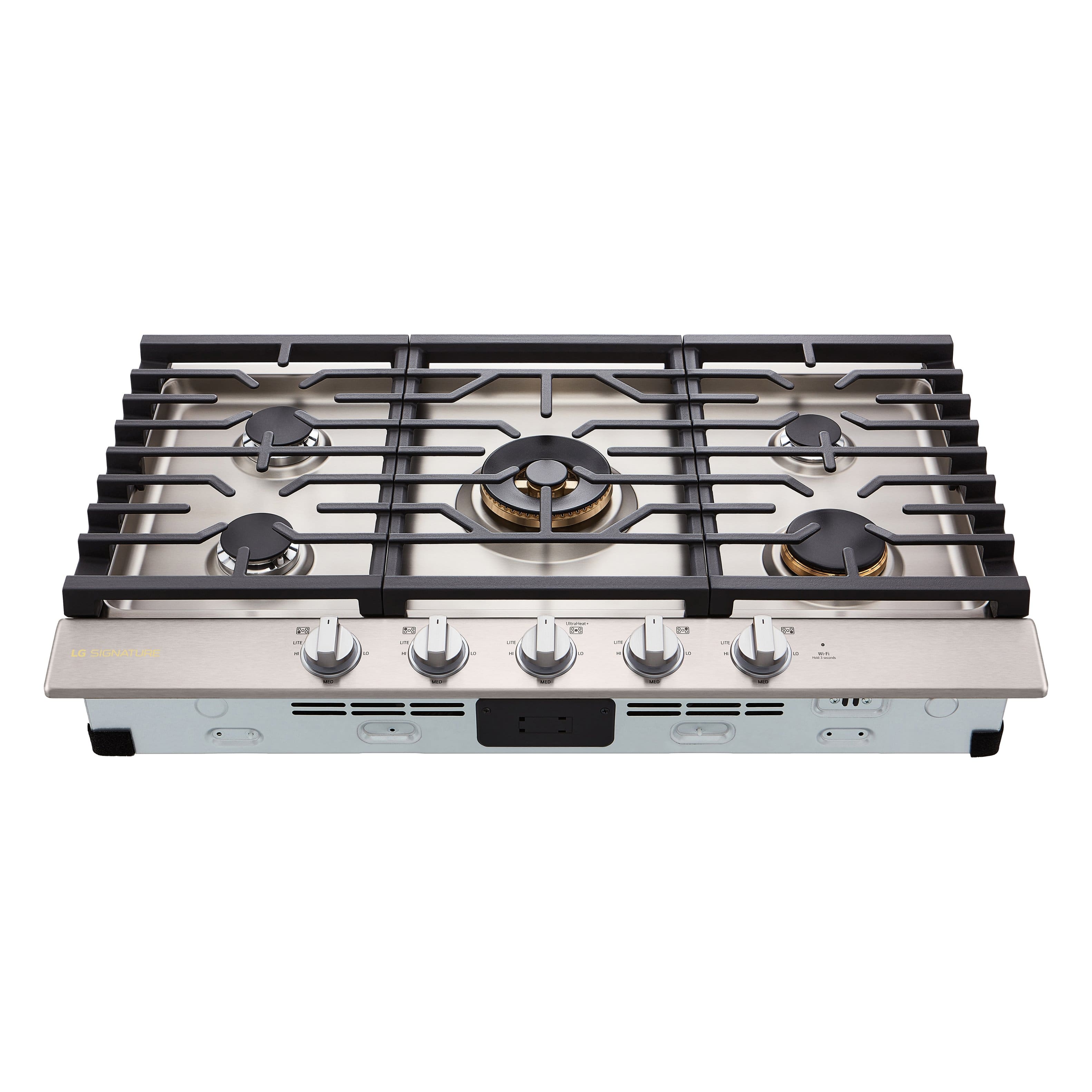 LG - SIGNATURE 36-in Wide Built-In Smart Gas Cooktop with 5 Burners, 24K BTU UltraHeat Dual Burner and LED Illuminated Knobs - Stainless Steel