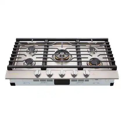 Front. LG - SIGNATURE 36-in Wide Built-In Smart Gas Cooktop with 5 Burners, 24K BTU UltraHeat Dual Burner and LED Illuminated Knobs - Stainless Steel.