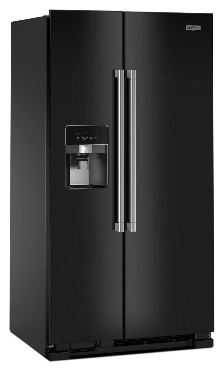 Left. Maytag - 25 Cu. Ft. Side-by-Side Refrigerator with Gallon Door Bins - Black.