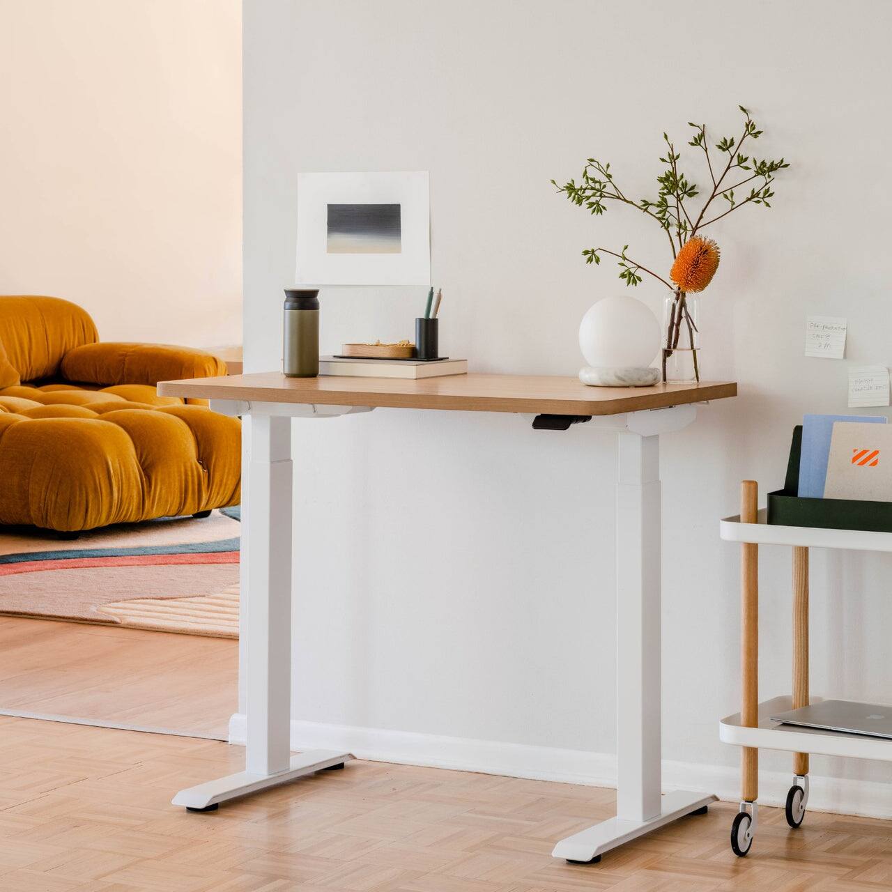 Angle. Branch Furniture - Duo Standing Desk 48" x 24" - Woodgrain / White.