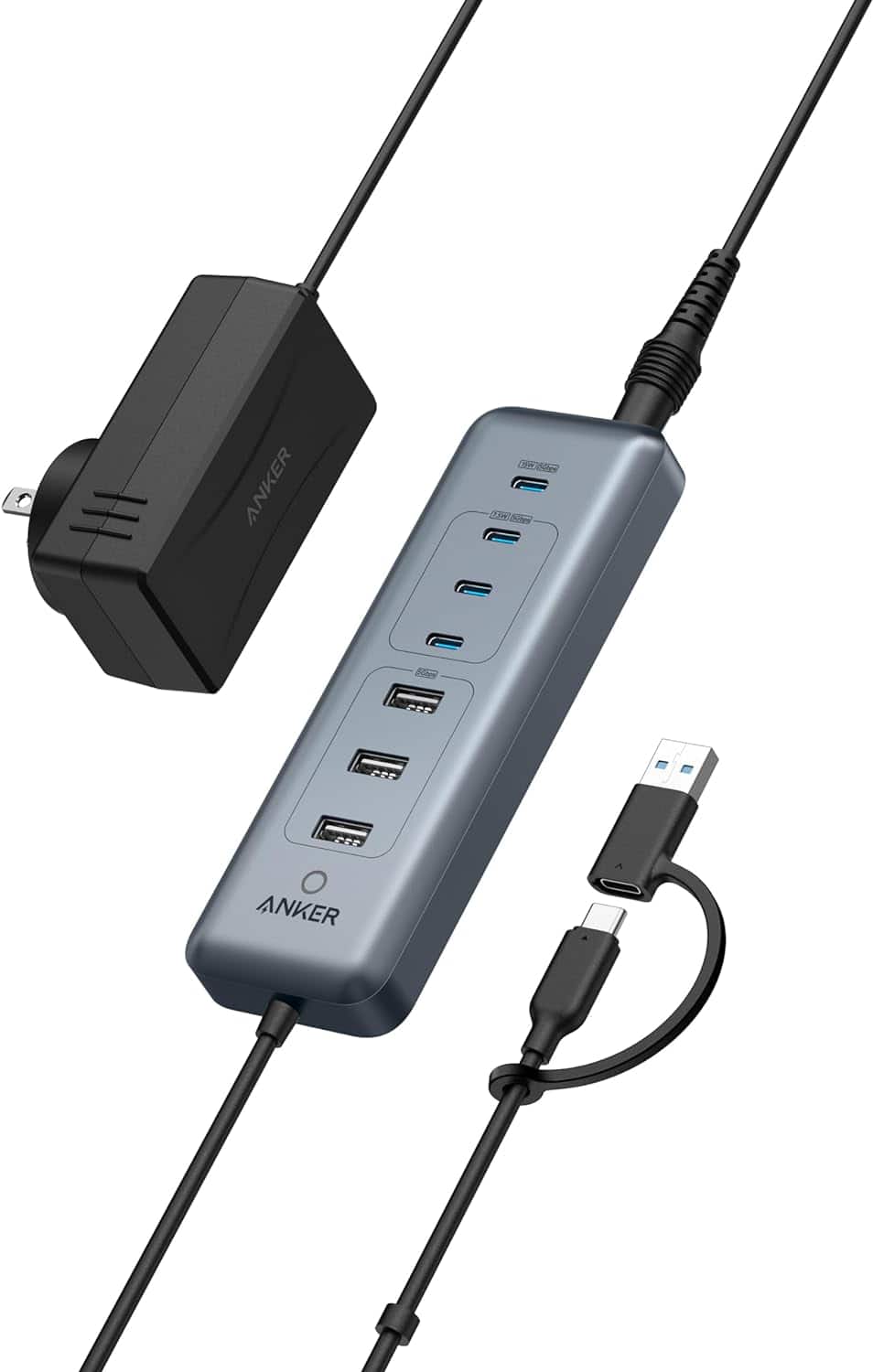 Anker - USB C Hub, 8-in-1 5Gbps Data Hub, USB Splitter with 3 USBA and 4 USBC Ports - Gray