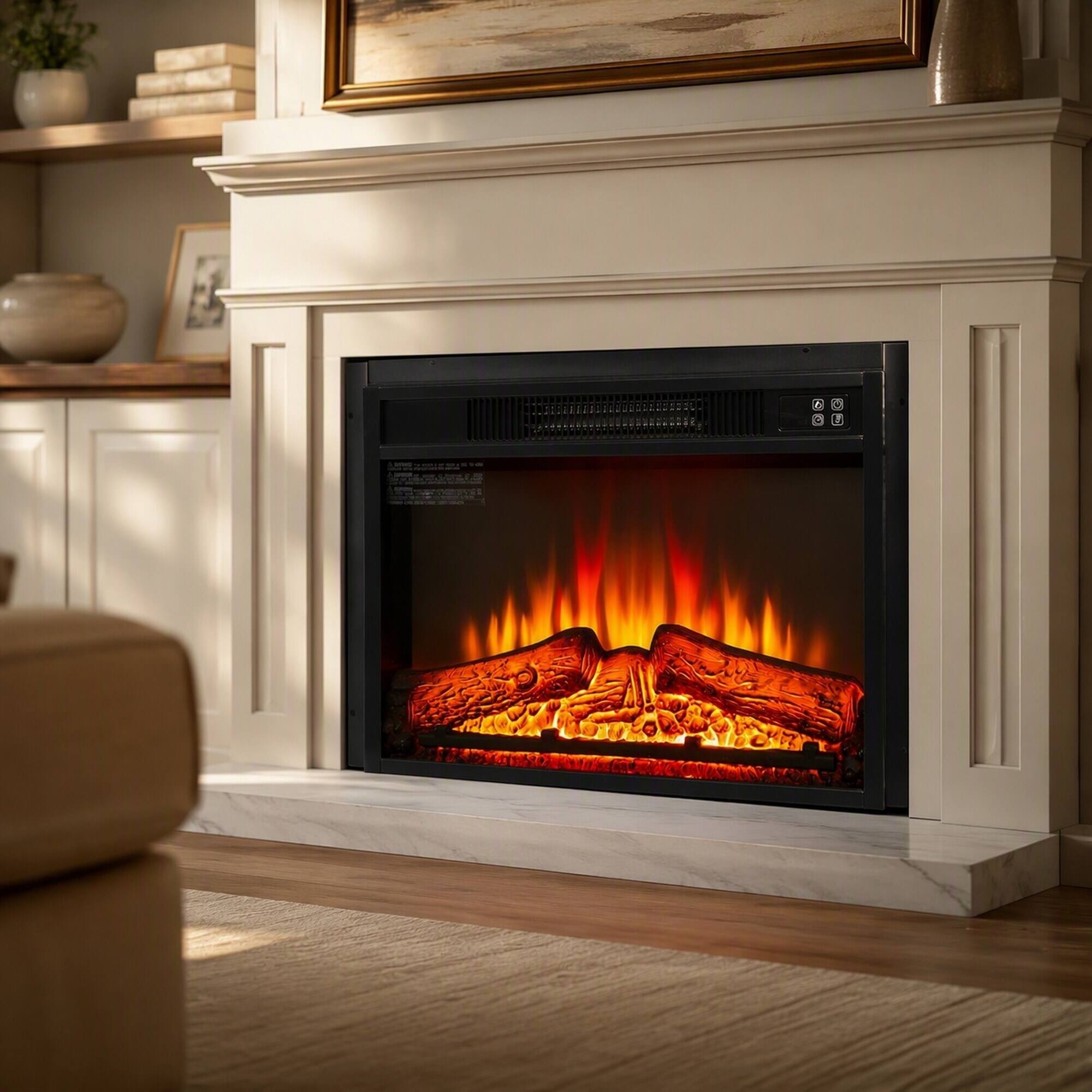 Front. RYHNUYNE - 23 Inch 1400W Electric Fireplace Insert Heater, Realistic Flame Effect For Cozy Indoor Home Warmth Decor - Black.
