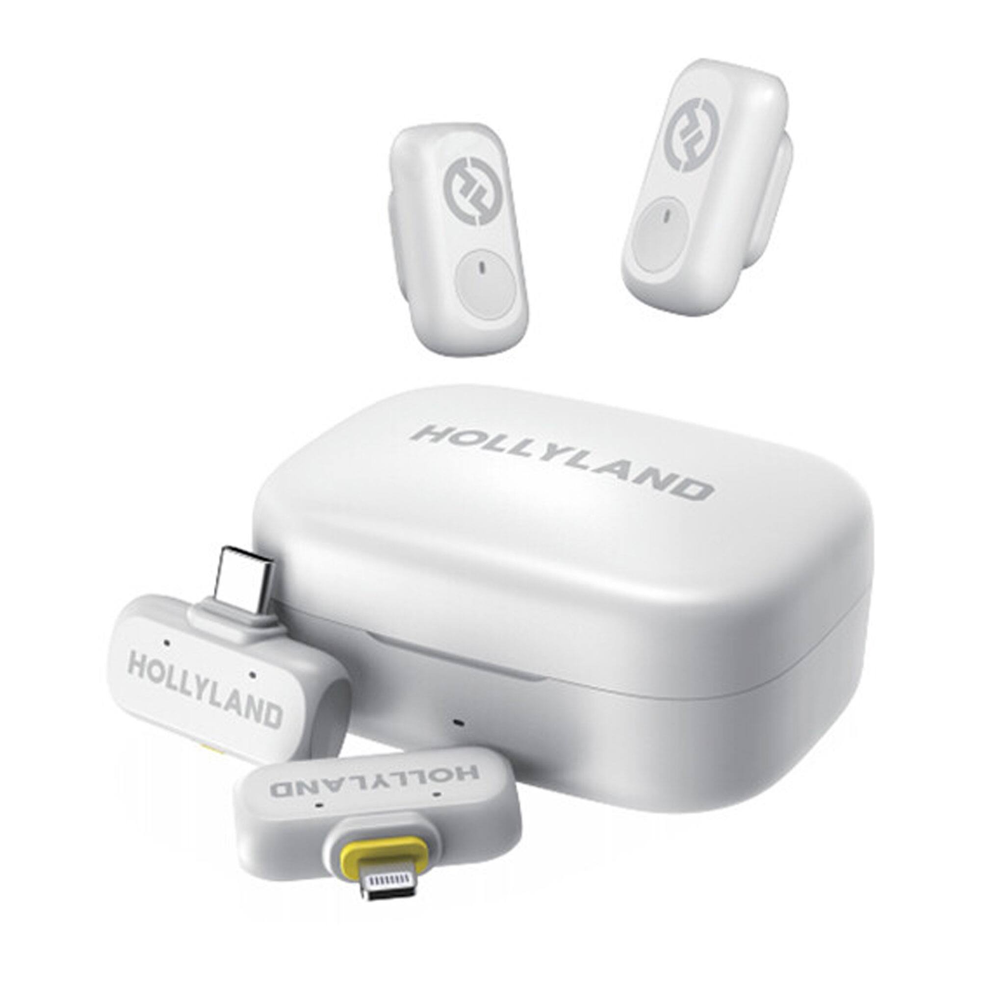 HOLLYLAND - LARK A1 Combo 2-Person Wireless Microphone System with USB-C and Lightning Connectors for Mobile Devices - White
