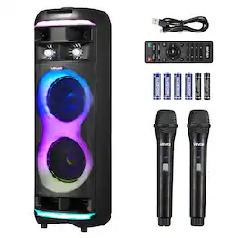 VEVOR - Karaoke Machine for Adults, 80W, 8-inch Portable Bluetooth Speaker with 2 Wireless Microphones - Black