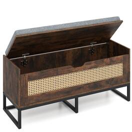 Costway - 39.5" Rattan Storage Chest with Padded Seat, Flip-Top and Safety Hinges for Bedroom - Rustic Brown + Black