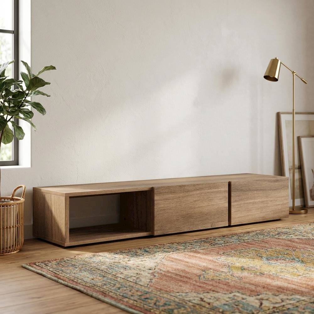 Alt View 1. FurniFact - Wall Mounted TV Stand in Black with Modern Floating Shelf Design for 75-Inch TVs - Brown.