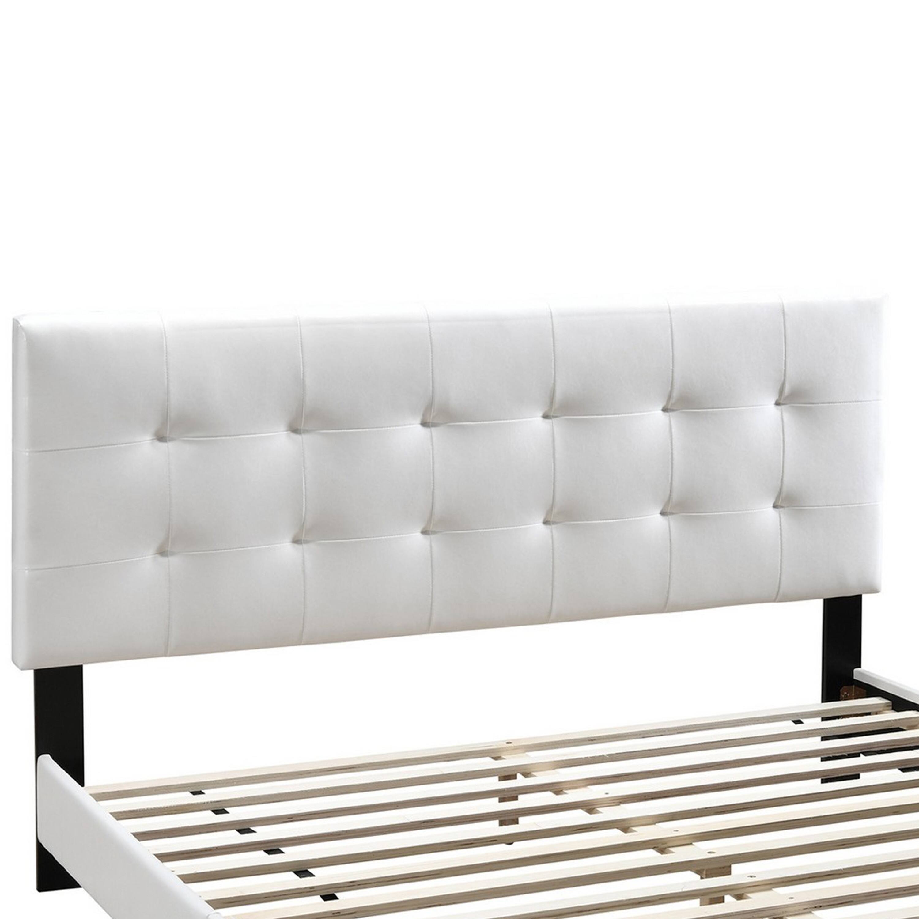 Alt View 1. Manhattan Lane - Full Leatherette Bed with Checkered Tufted Headboard - White.