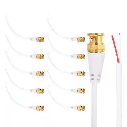 Front. Unique Bargains - BNC Pigtail 0.6FT Coaxial Extension Cable Male to Bare End for DVR CCTV Security System Monitor Video (10pcs) - White.