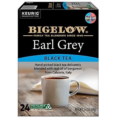 KEURIG GENUINE K-CUP PODS

BIGELOW
FAMILY TEA BLENDERS SINCE 1945

Earl Grey
BLACK TEA

Hand-picked black tea delicately blended with real oil of bergamot from Calabria, Italy

RECYCLABLE
24 K-CUP PODS
NET WT 2.4 OZ (69g)