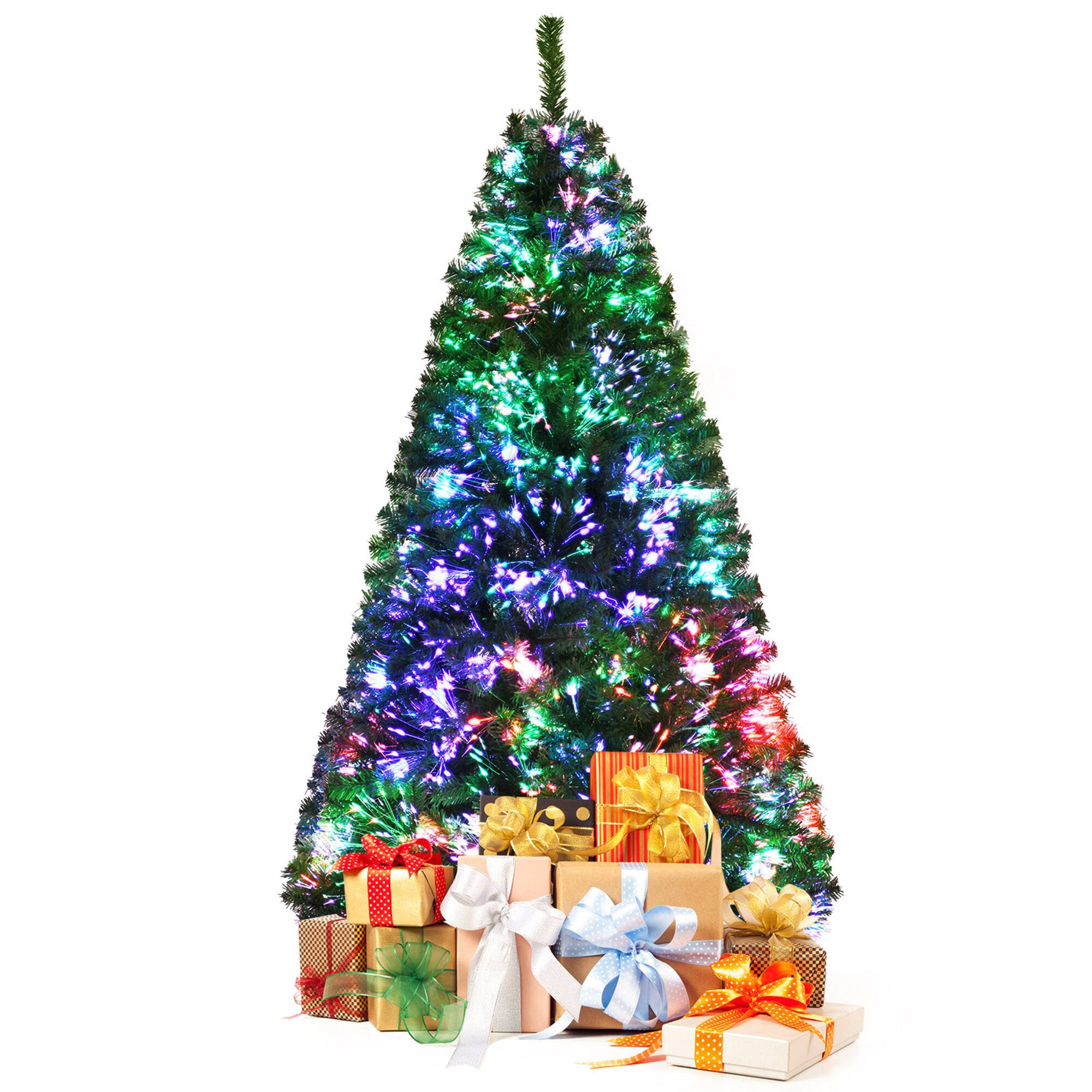 Gymax - 6 FT Pre-lit Artificial Christmas Tree Fiber Optic Xmas Tree Holiday Decor - Green