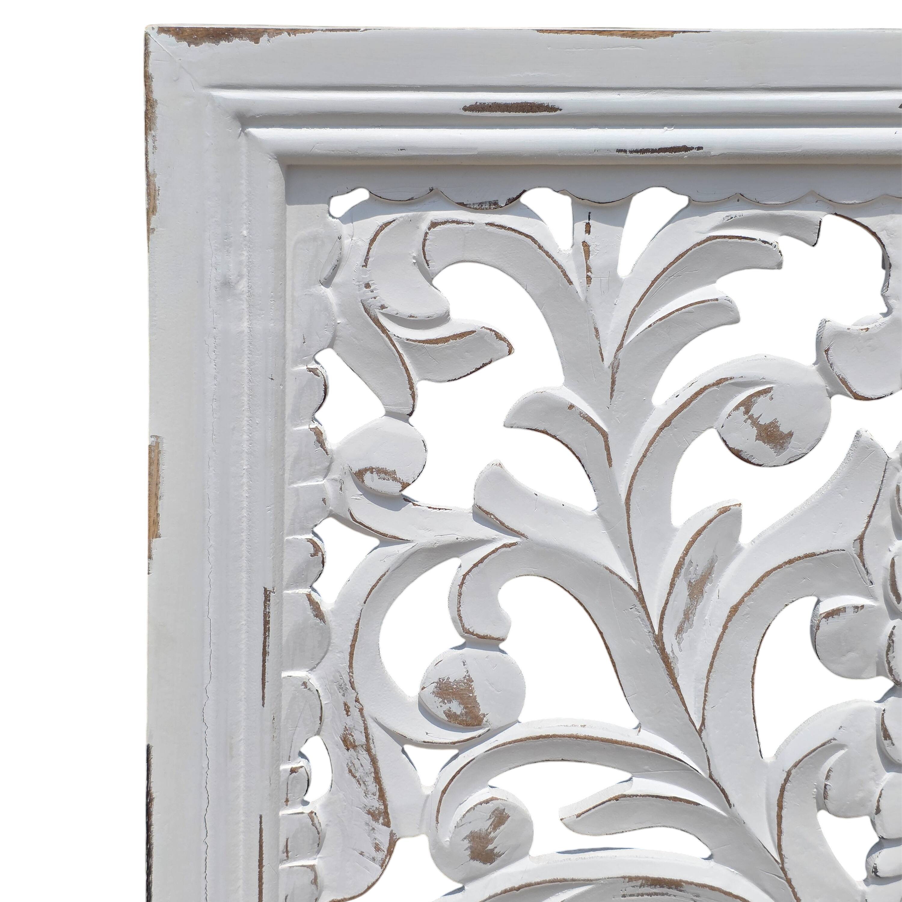Alt View 2. Manhattan Lane - Ozy Carved Wall Art Panel Set of 2, Handcrafted Distressed White Mango Wood, 50 Inch Tall - White.