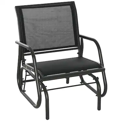 Front. Outsunny - Outdoor Glider Chair, Steel Swing Chai with Curved Armrests for Porch, Garden, Poolside - Black.