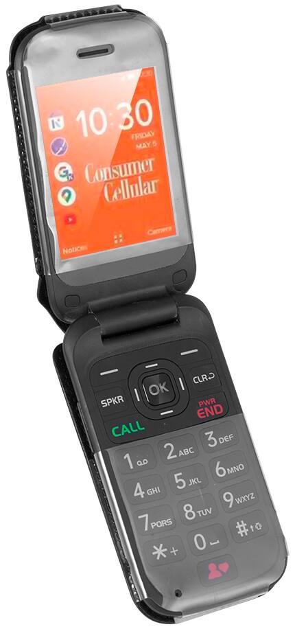 10:30 FRIDAY MAY 5  
Consumer Cellular  
Nouces  
CLRO OK SPKR PWR END CALL  
1 ABC 2 DEF 3 GHI 4 JKL 5 MNO 6 7 TUV 8 PQRS 9 WXYZ 0 # *