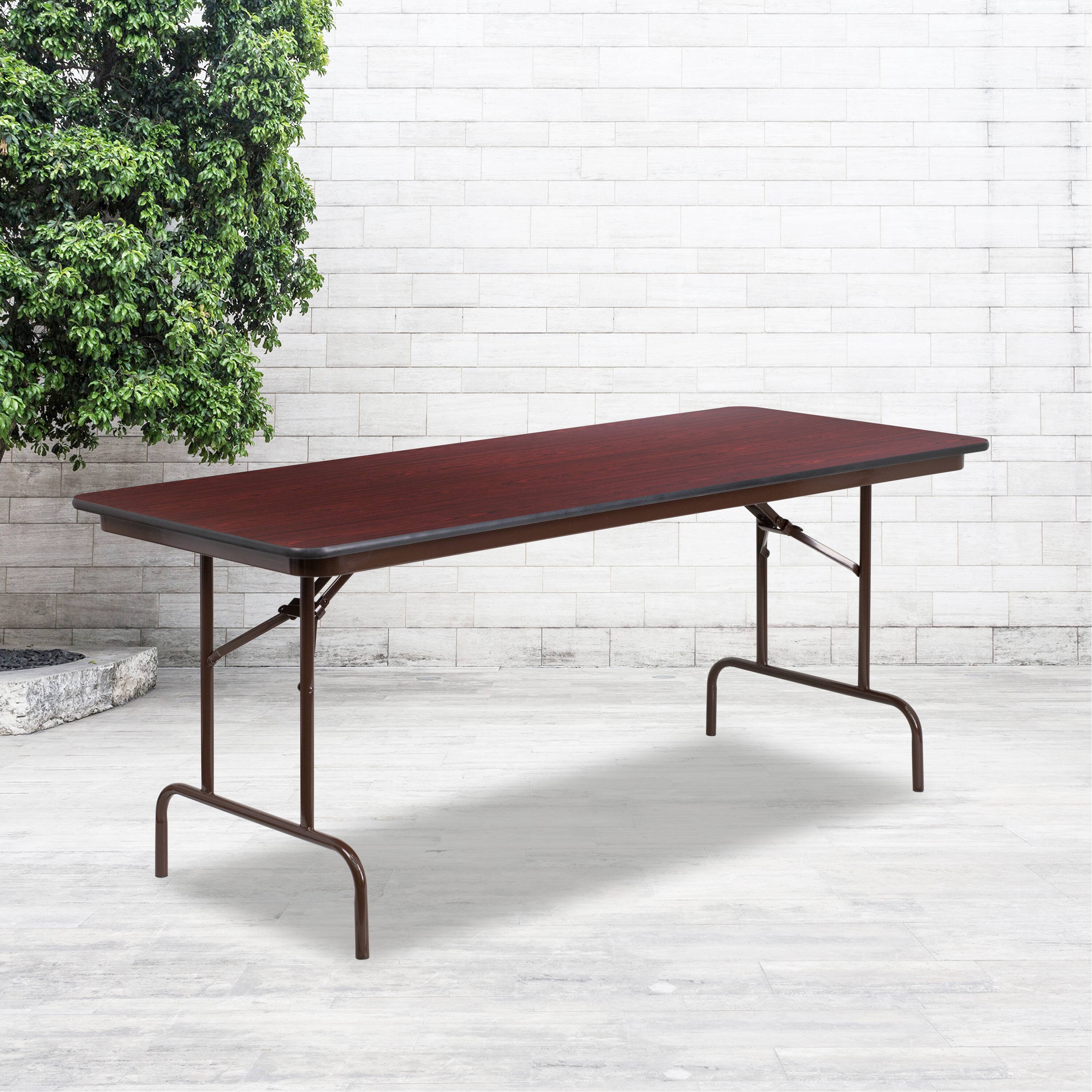 Alt View 1. Emma + Oliver - 6-Foot High Pressure Mahogany Laminate Folding Banquet Table - Mahogany.