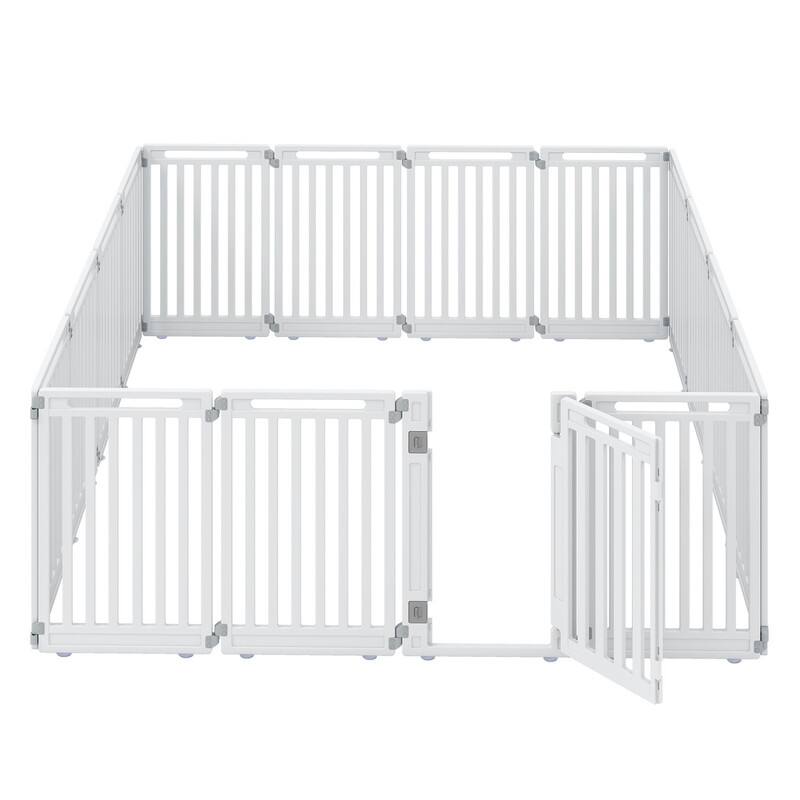 Front. WELLFOR - 31.5" Height Pet Playpen with Lockable Door and Non- Slip Bottom, Plastic Dog Fence for Small to Medium Pets,16 Panels - White.
