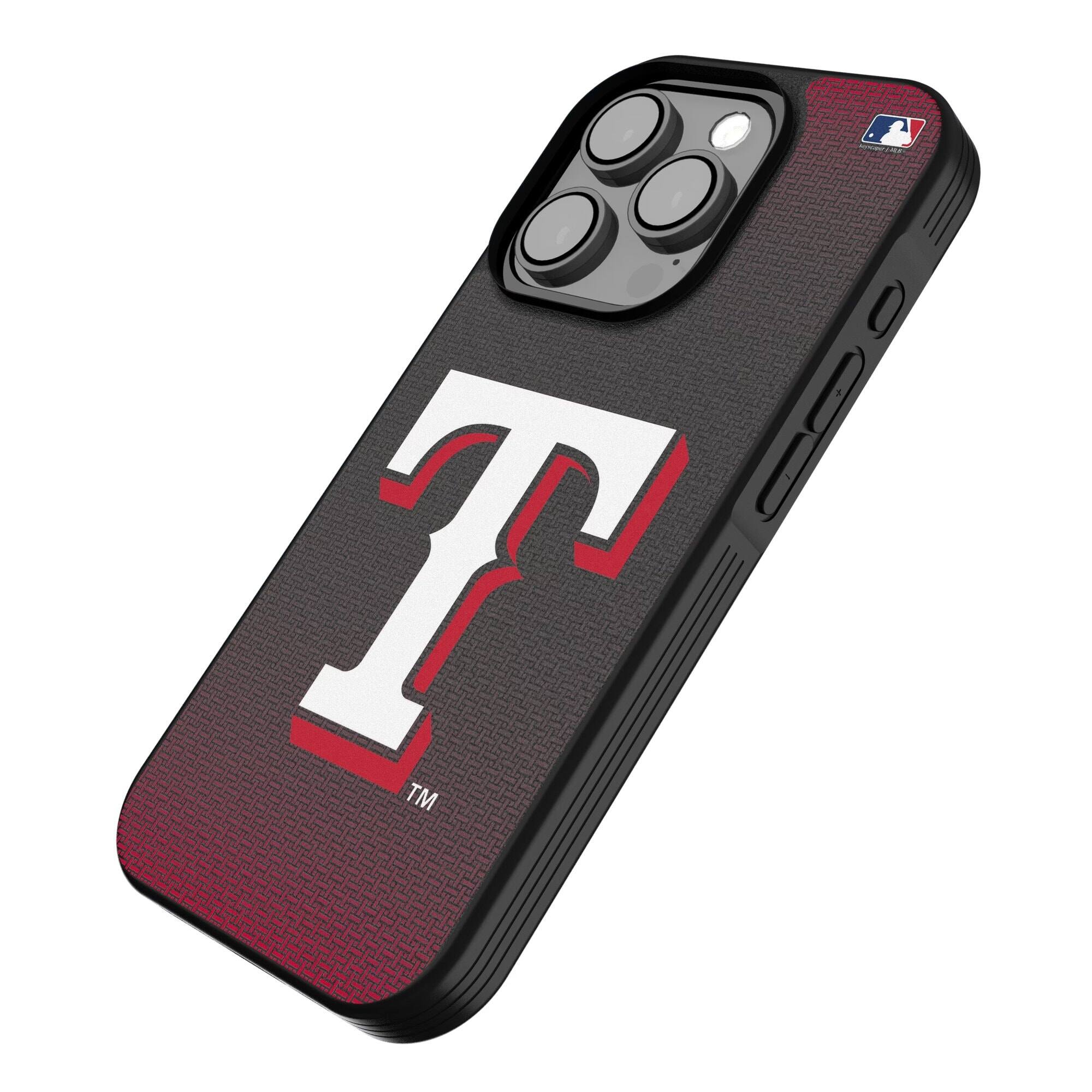 Alt View 1. Keyscaper - Texas Rangers Linen Logo iPhone Bump Case - 13 Pro Max - Black.