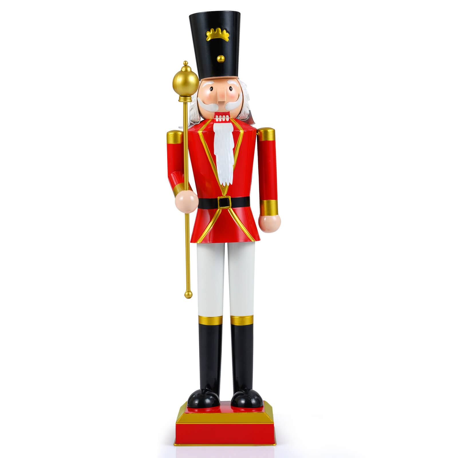 Front. Costway - Costway 32.5" Christmas Nutcracker with High Hat & Beautiful Scepter, Uniform & Boots - Black+Red.