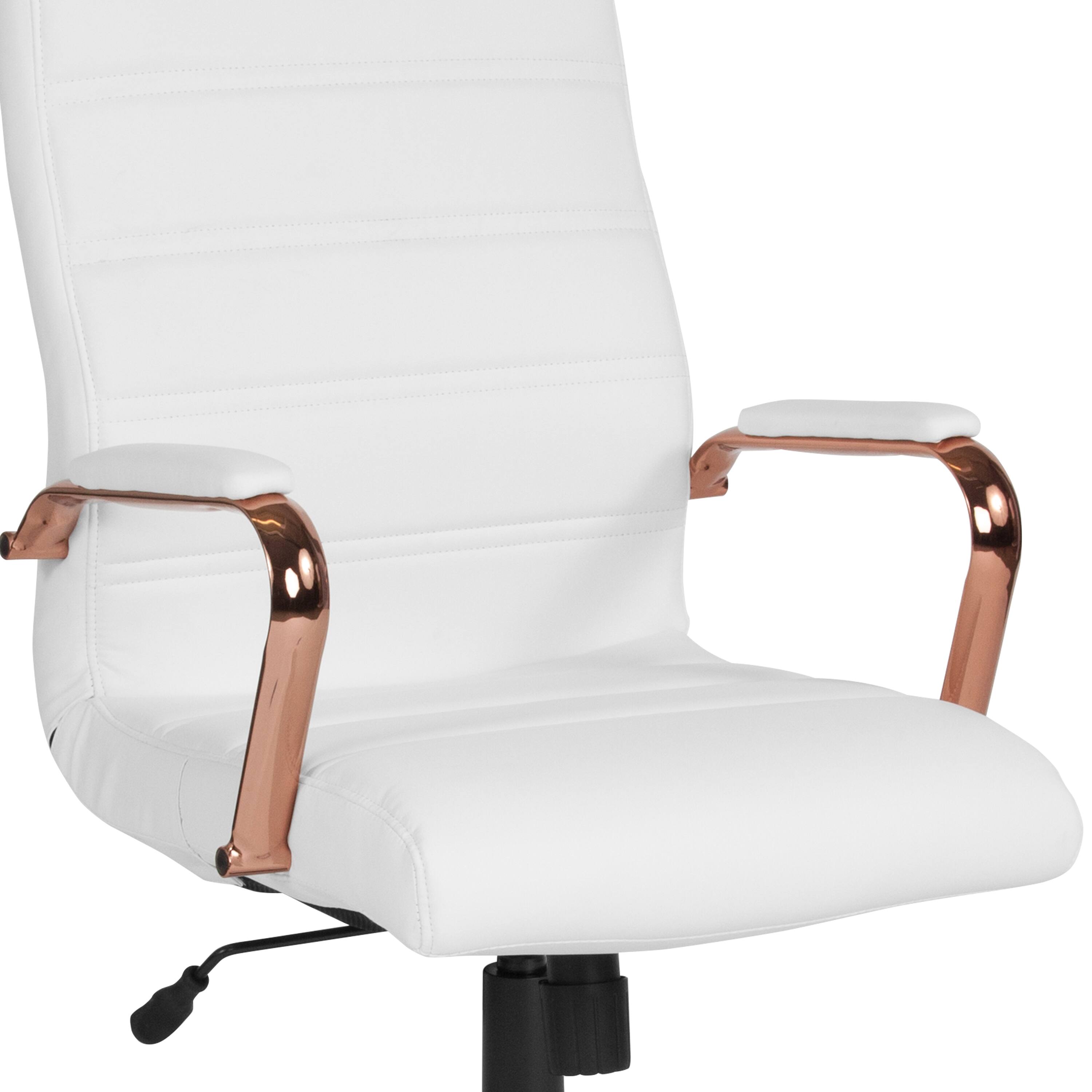 Alt View 9. Emma + Oliver - High Back Executive Swivel Office Chair with Metal Frame and Arms - White LeatherSoft/Rose Gold Frame.