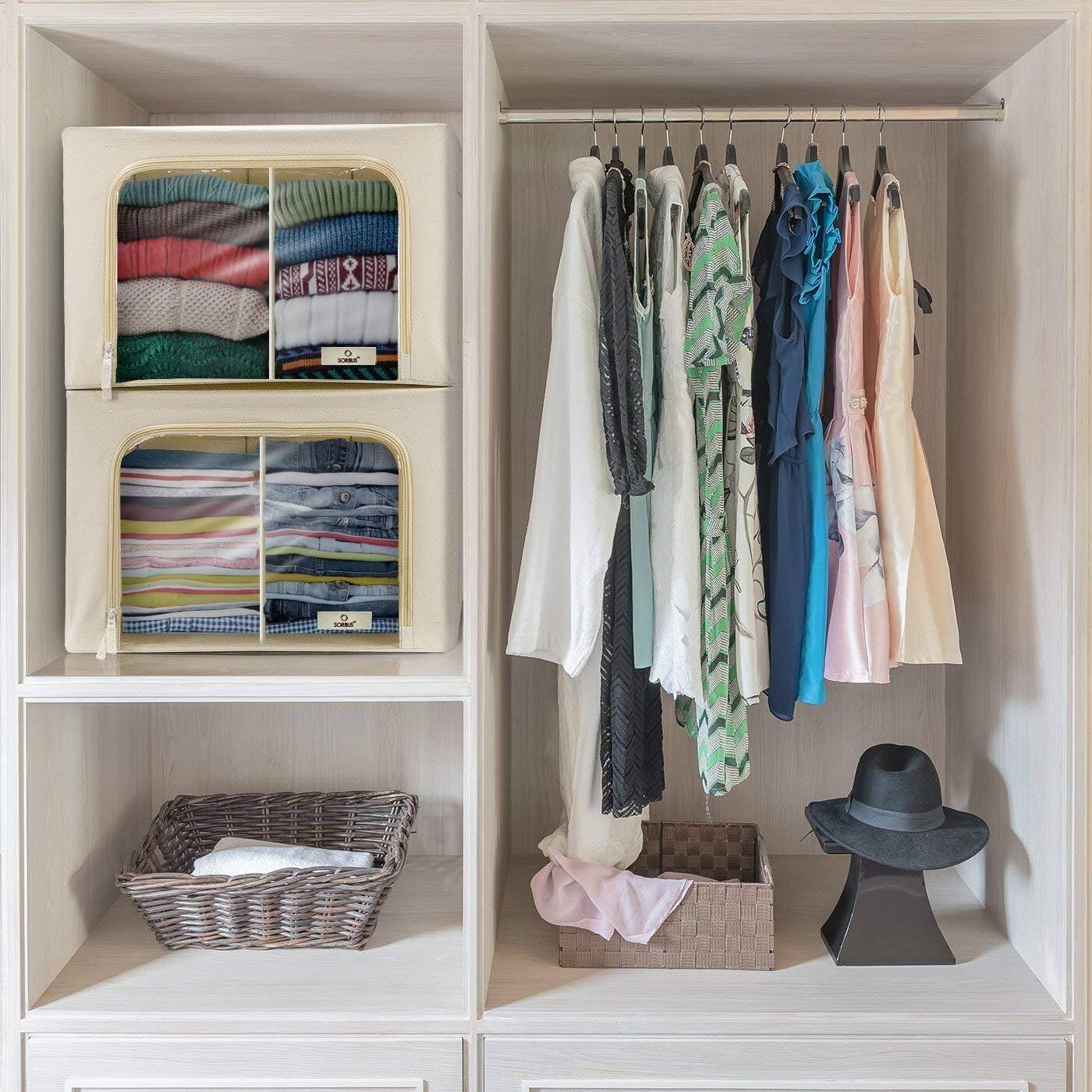 Alt View 2. Sorbus - Sorbus Storage Bins with Divided Interior, Large Stackable & Foldable Organizer Containers with Metal Frame - Beige.