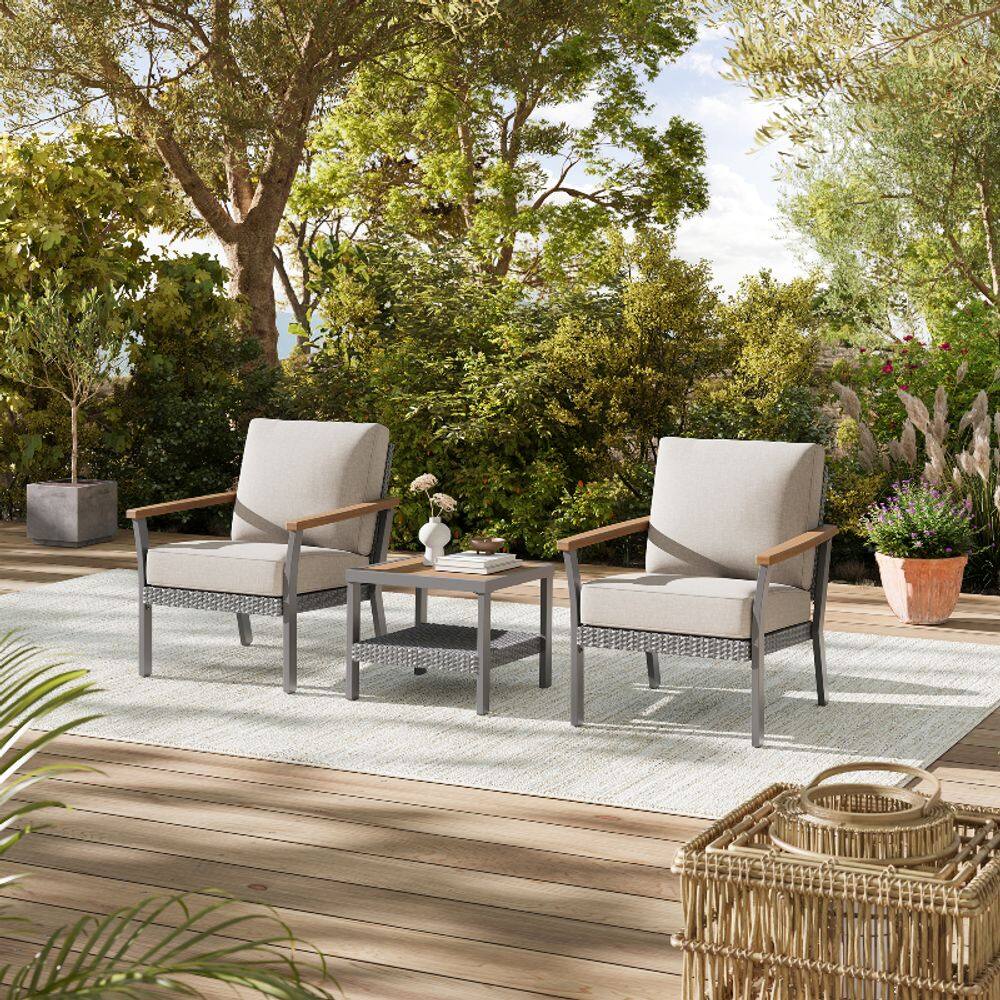 Left. Songmics Home - Sencillo Collection - Lounge Chair with Faux Wood Armrests - Gray.