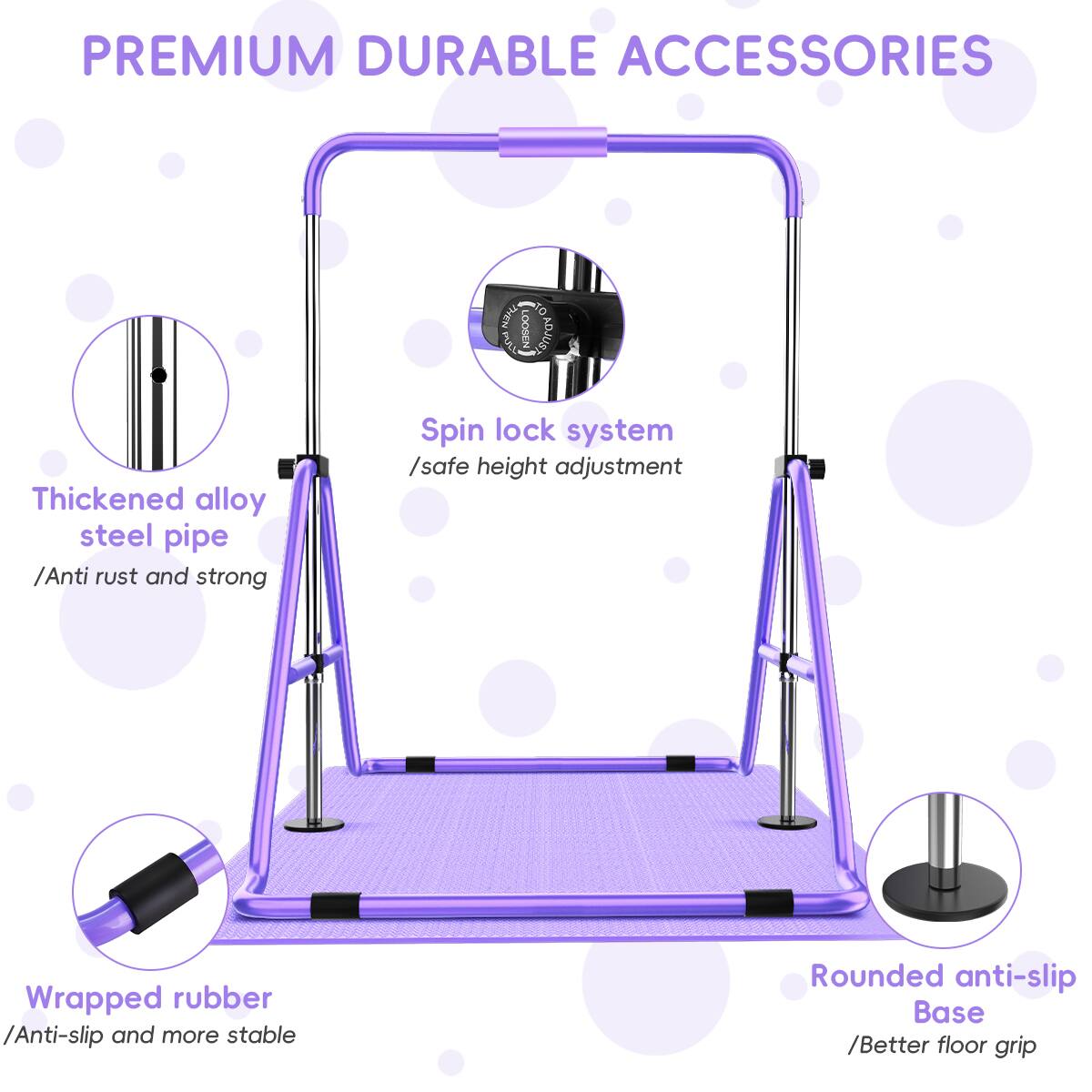 PREMIUM DURABLE ACCESSORIES

- Thickened alloy steel pipe / Anti-rust and strong
- Spin lock system / Safe height adjustment
- Wrapped rubber / Anti-slip and more stable
- Rounded anti-slip Base / Better floor grip