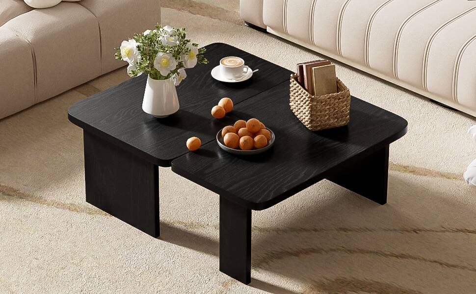 Alt View 2. APRILSOUL - Round Wood Coffee Table Living Room Small Space Apartment No Need Assembly - Black.