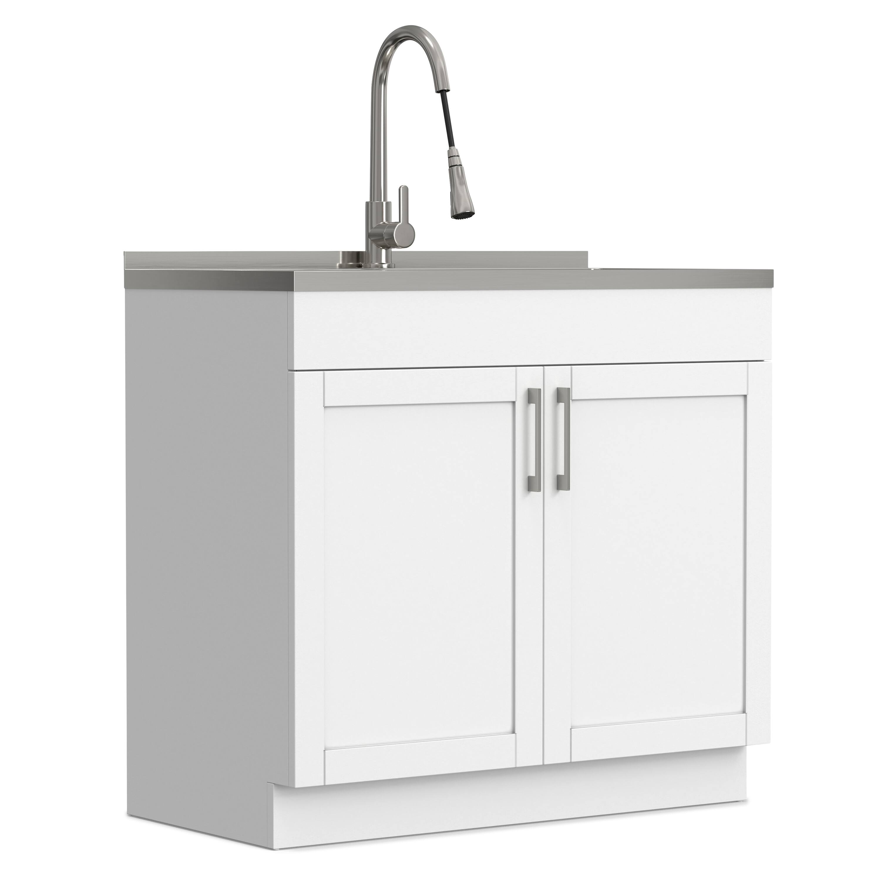 Alt View 4. Simpli Home - Modern Wide Shaker All-In-One 36-inch Laundry Utility Sink and Cabinet - Pure White.