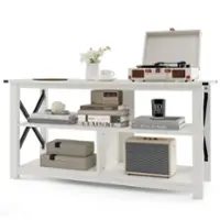 Costway - Modern Entertainment Center Farmhouse TV Stand for TV's up to 55'' with Open Shelves - White - Front_Zoom