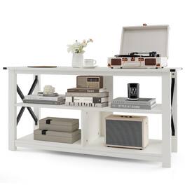 Costway - Modern Entertainment Center Farmhouse TV Stand for TV's up to 55'' with Open Shelves - White