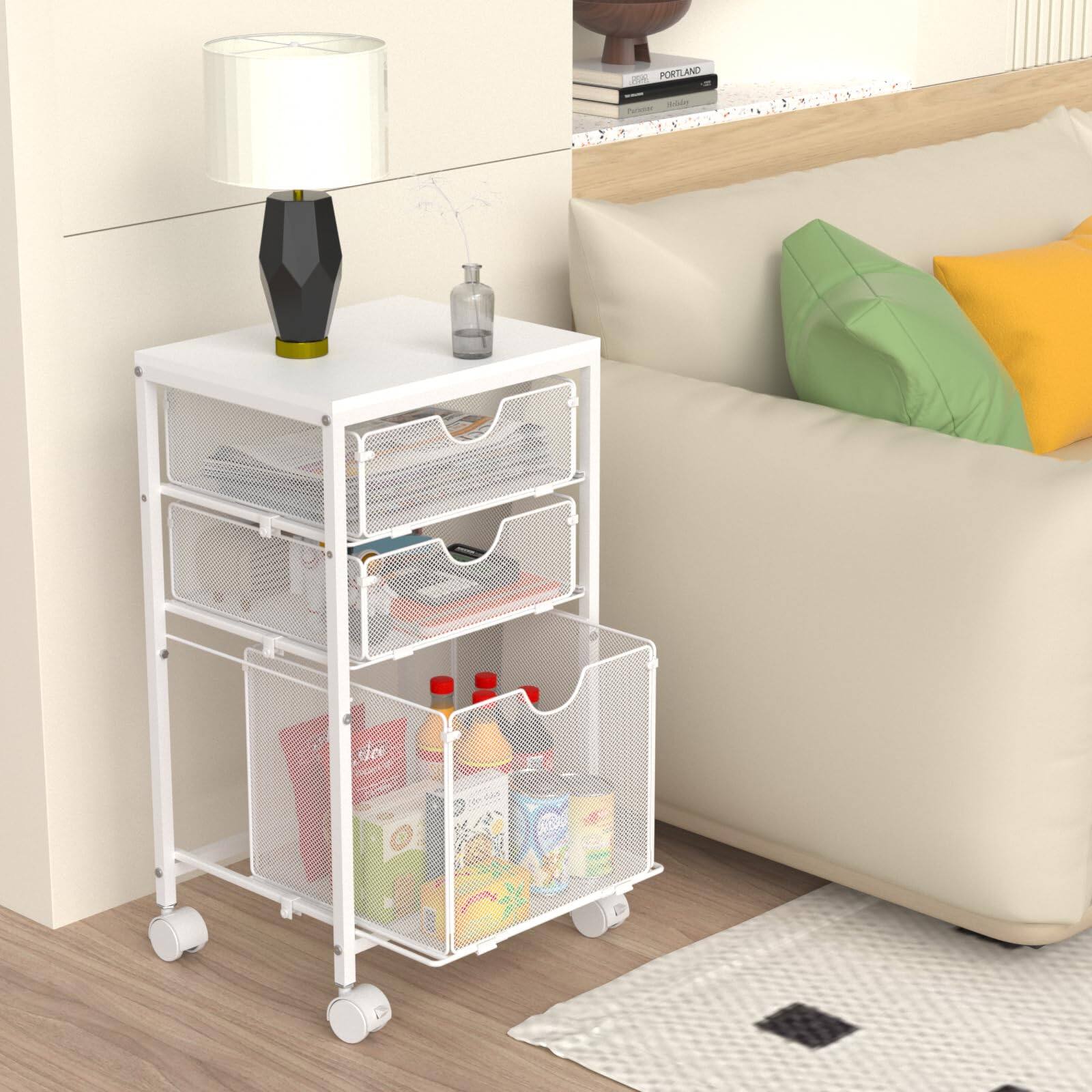 Alt View 2. Dapper Styles - Rolling File Cart With 3 Storage Drawers Wood  Mesh Hanging Folder Organizer Wheels Under Desk Cabinets For... - White.