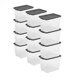 Sterilite - 108 Qt Stacker Storage Container Tote w/ Latching Lid, 12 Pack - Clear
