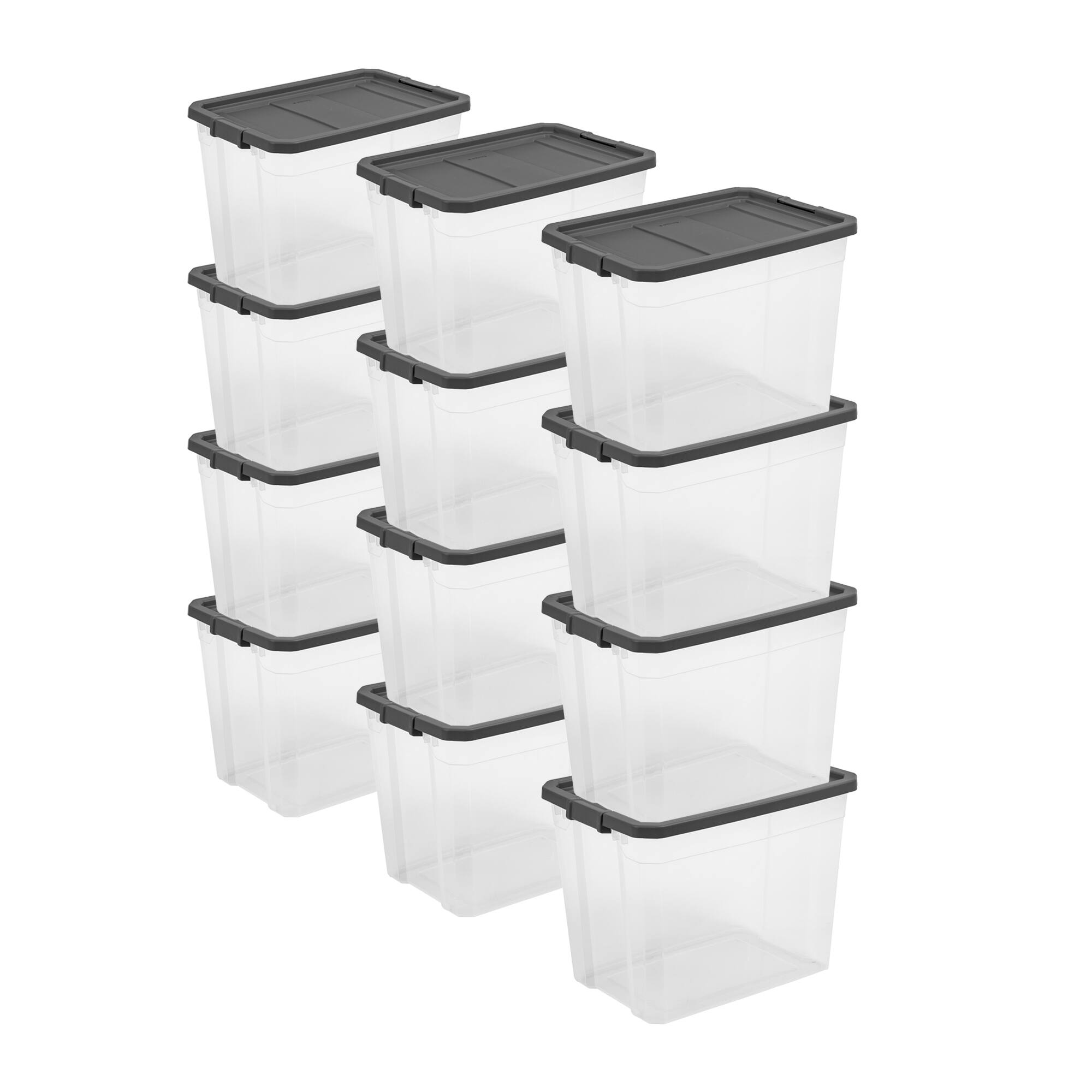 Front. Sterilite - Sterilite 108 Qt Clear Stacker Storage Container Tote w/ Latching Lid, 12 Pack - Clear.