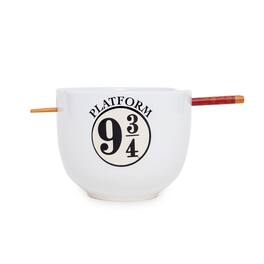Silver Buffalo - Harry Potter Platform 9 3/4 Dinnerware | 20-Ounce Ramen Bowl and Chopstick Set - White