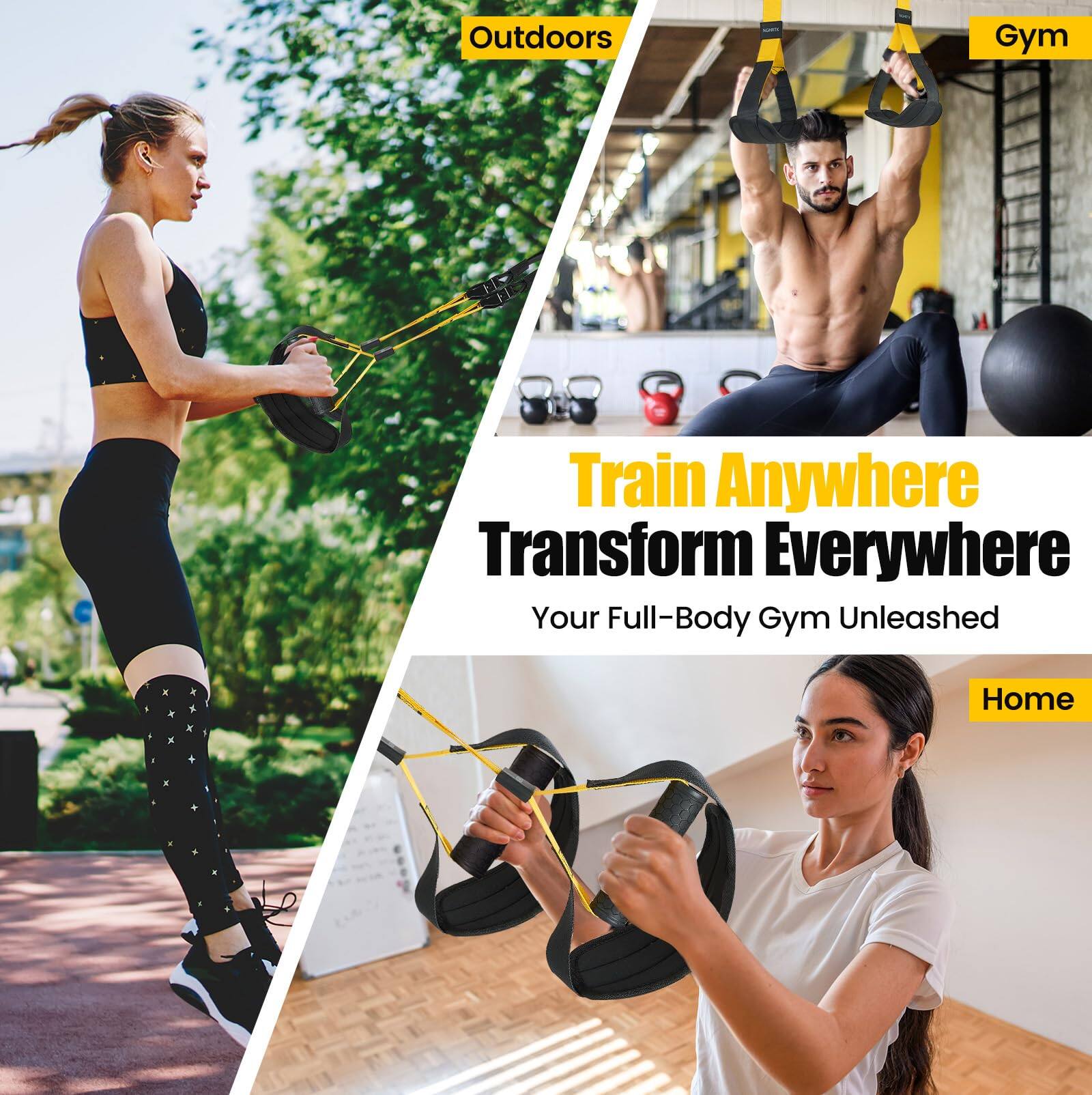 Outdoors  
Gym  
Home  

Train Anywhere  
Transform Everywhere  
Your Full-Body Gym Unleashed