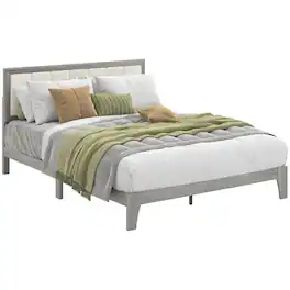 Homcom - Bed Frame with Headboard Queen Platform Bed Frame with Wooden Slats No Box Spring Needed Easy Assembly - Gray