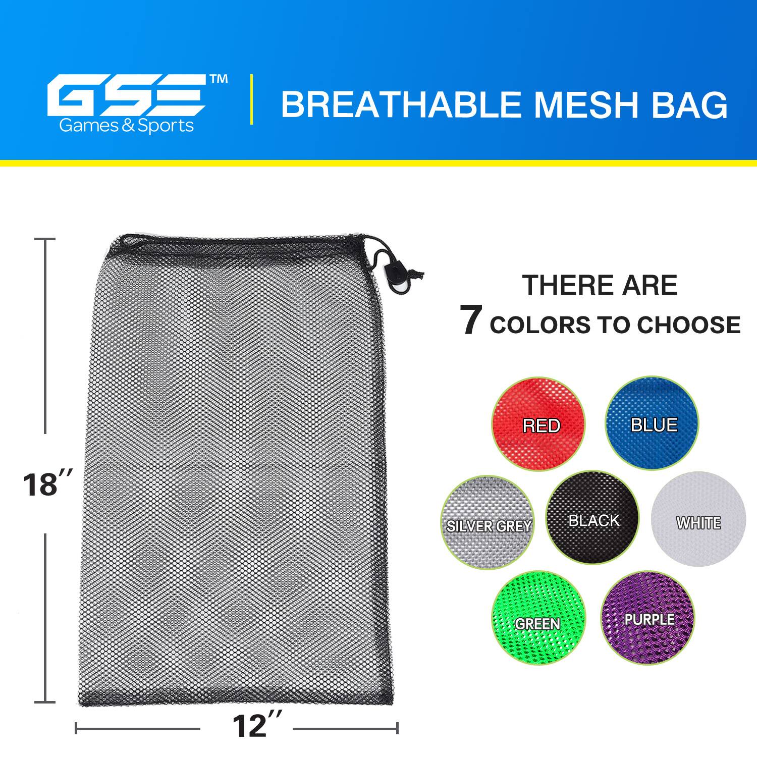 TM GSS BREATHABLE MESH BAG Games & Sports THERE ARE 7 COLORS TO CHOOSE RED BLUE SILVER GREY BLACK WHITE GREEN PURPLE 18" 12"