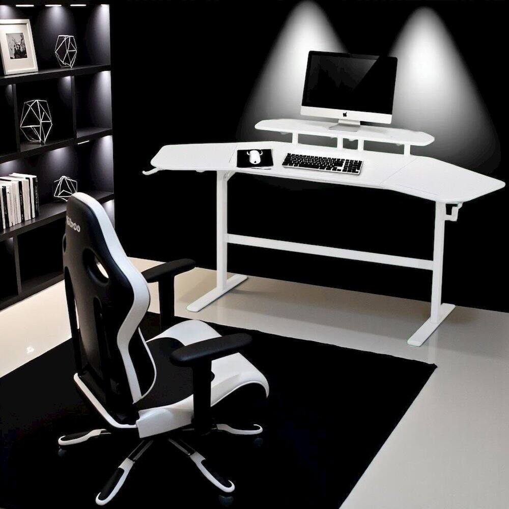 Alt View 9. FurniFact - White Gaming Desk with Wheels, Adjustable PC Desk Table for Gamers - White.