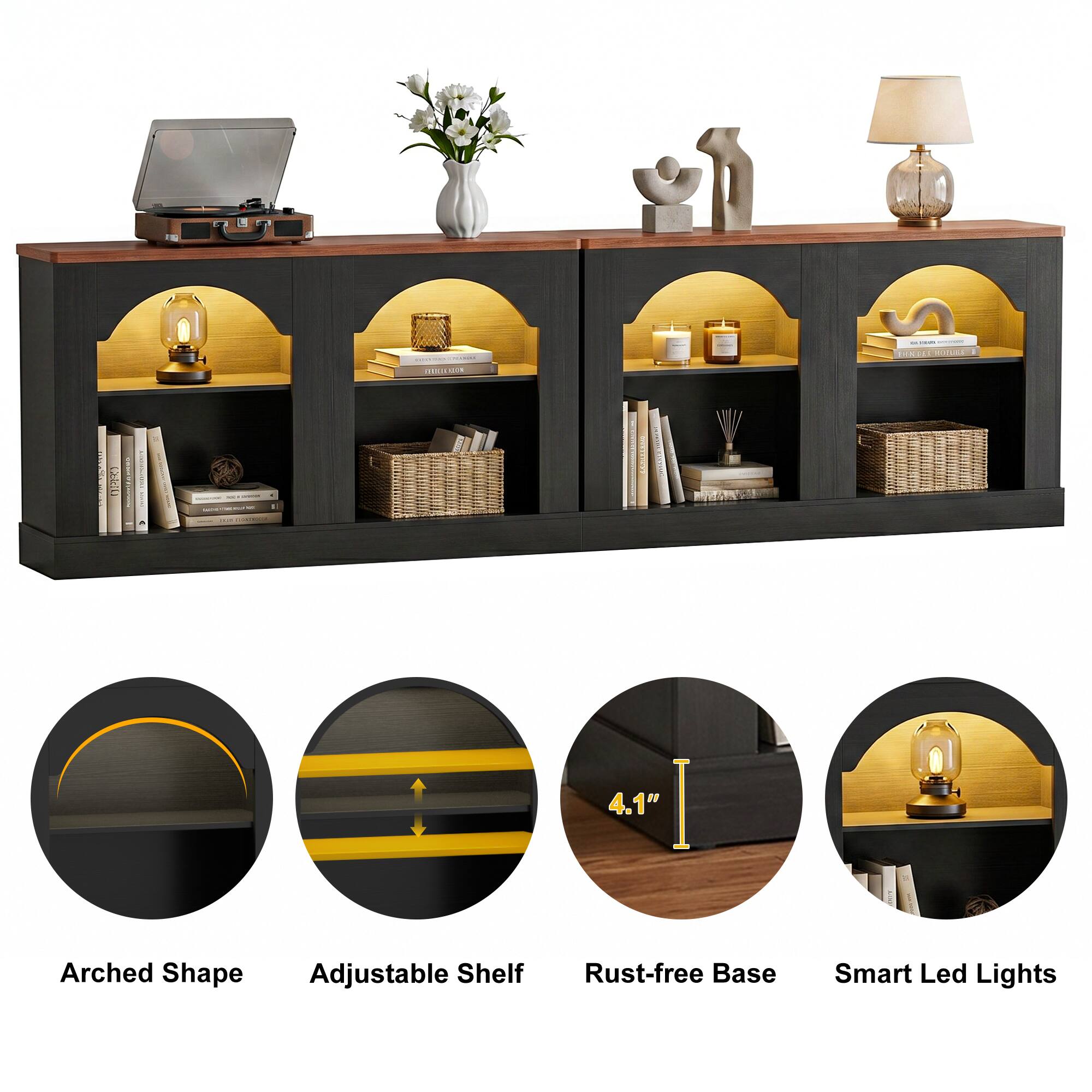 d : RIAE 1.. - ak : 1 I | 4.1" I Arched Shape Adjustable Shelf Rust-free Base Smart Led Lights