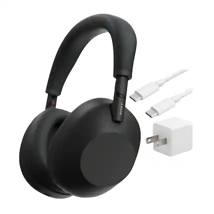 Front. Sony - Sony WH-1000XM6 Wireless Noise-Canceling Headphones and Accessory Bundle (Black) - Black/Black.