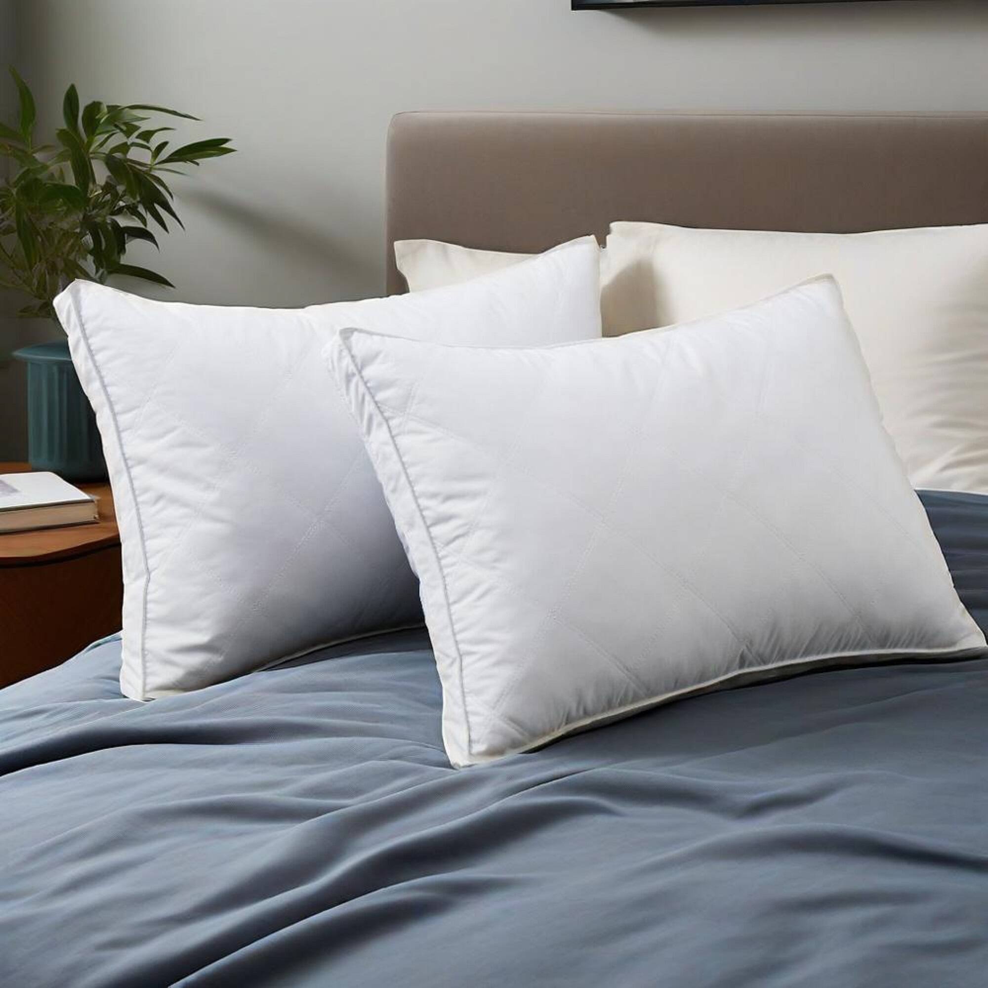 Angle. Peace Nest - Peace Nest 2-Pack Medium Firm Diamond Quilted Feather Pillow with Gusset Design - White.