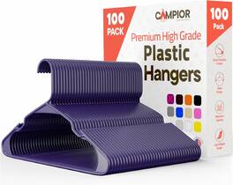 Campior - Plastic Hangers – 100-Pack, Heavy-Duty, Slim, Space-Saving, Non-Slip Notches, for Dresses, Suits, Jackets & More - Purple