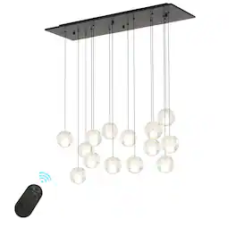 Umeiluce - 14 - Light Dimmable Square / Rectangle Crystal Chandelier Kitchen Island Pendant Black - Matte Black