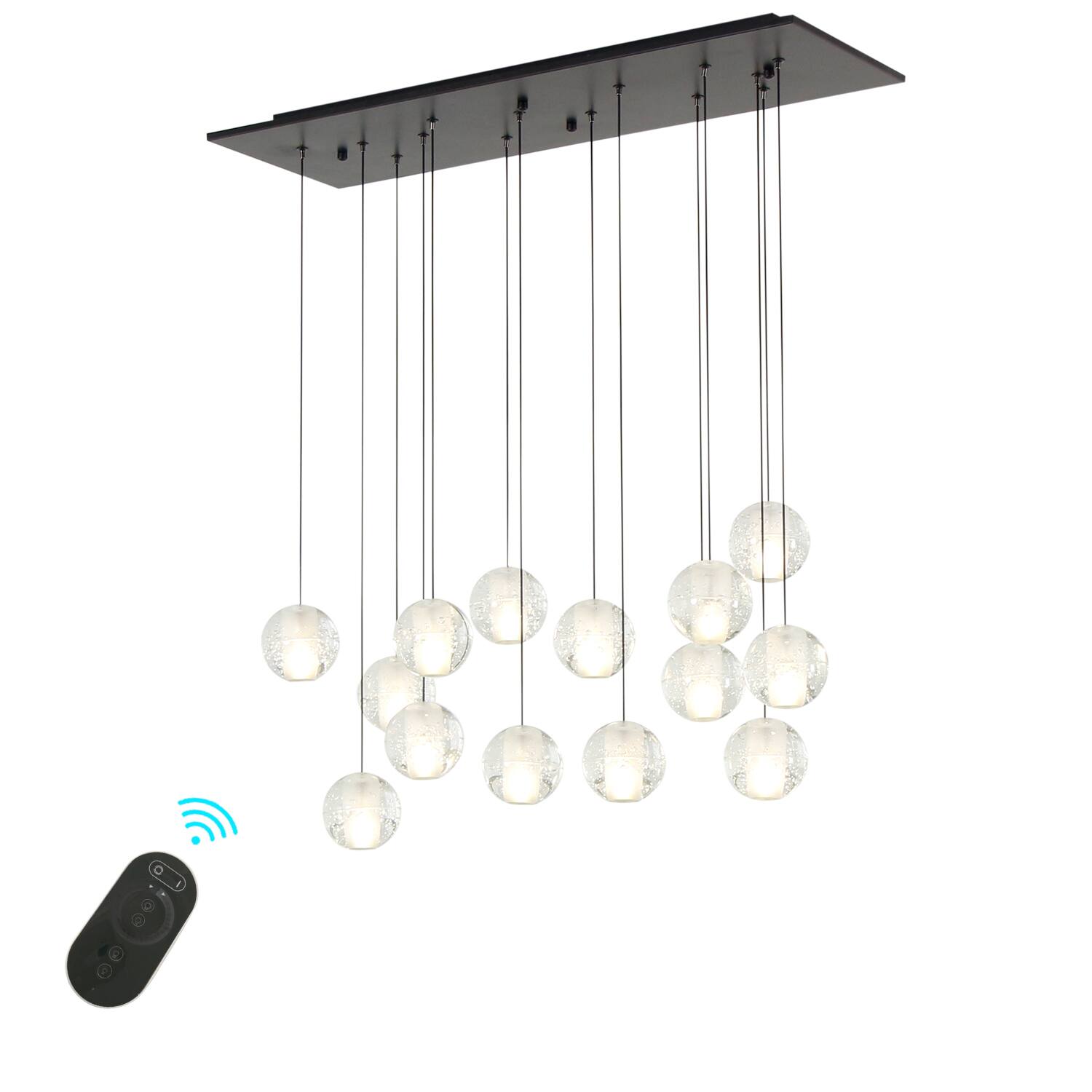 Front. Umeiluce - 14 - Light Dimmable Square / Rectangle Crystal Chandelier Kitchen Island Pendant Black - Matte Black.